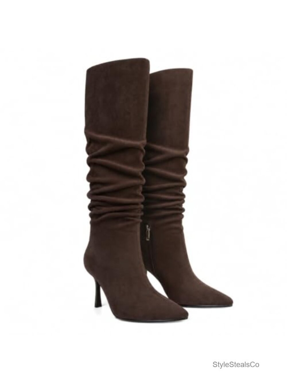 Faux Suede Slouch Knee High Boots Pointed Toe Stiletto Heel